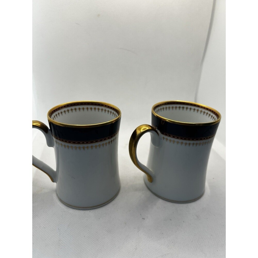 2 FITZ AND FLOYD STARBURST MUGS  cobalt blue japan